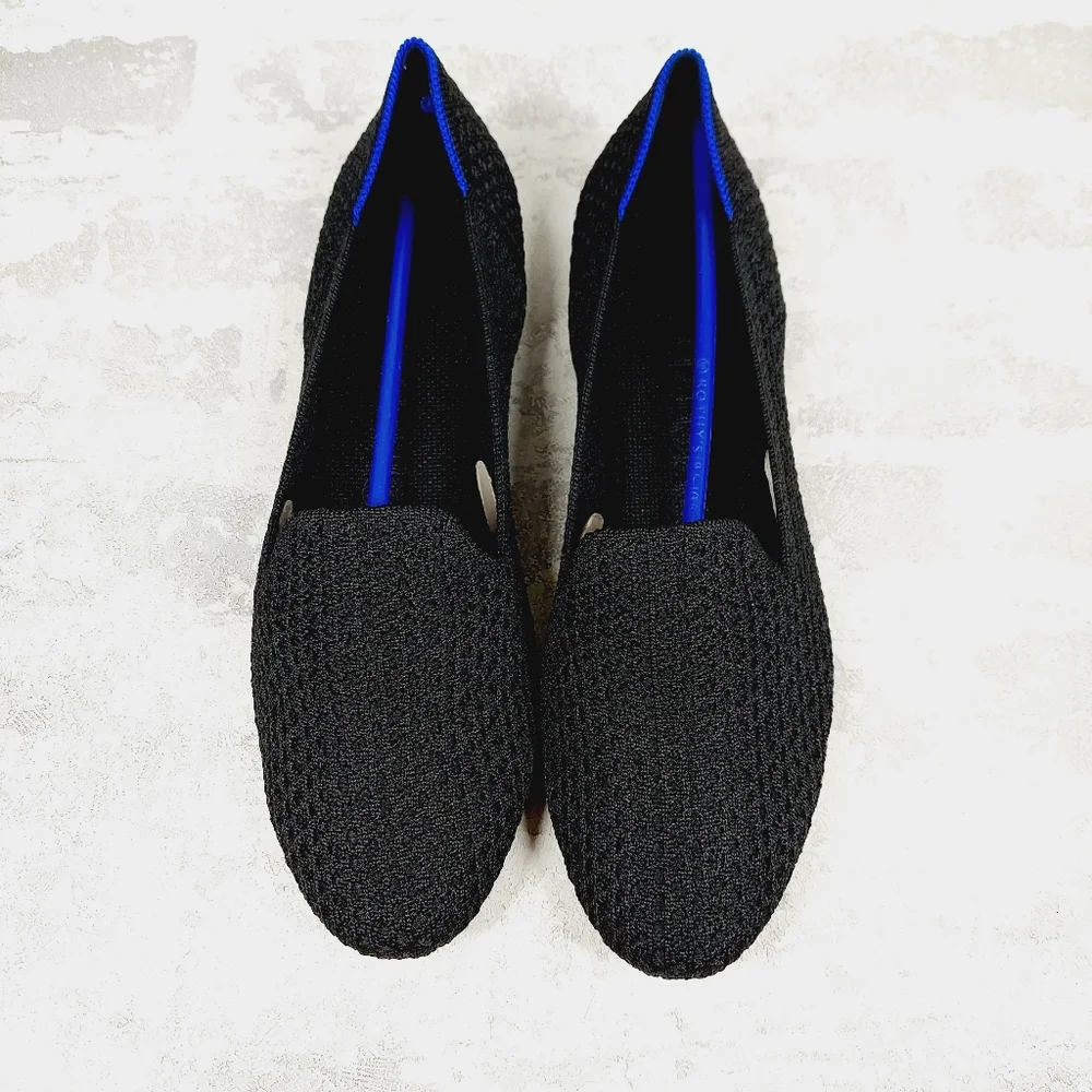 New Rothy's The Flat Black Knit Round Toe Slip On Loafers T491